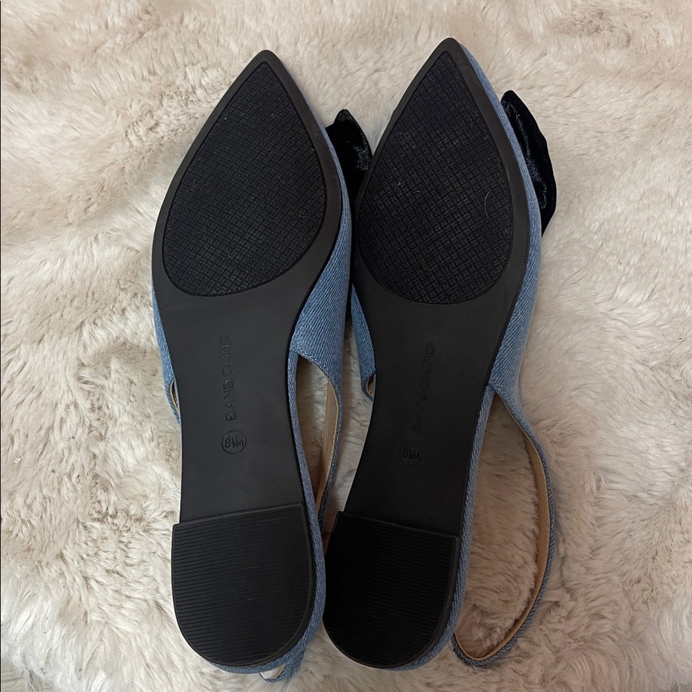 Bandolino Simona Denim Pointy Slingback Flats with Black Velvet Bow - Picture 8 of 8